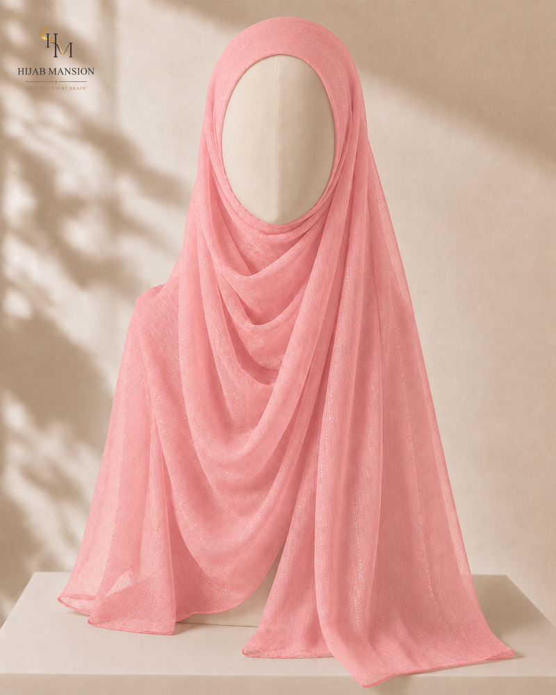 Blush Pink Chiffon Zari Tilla Hijab