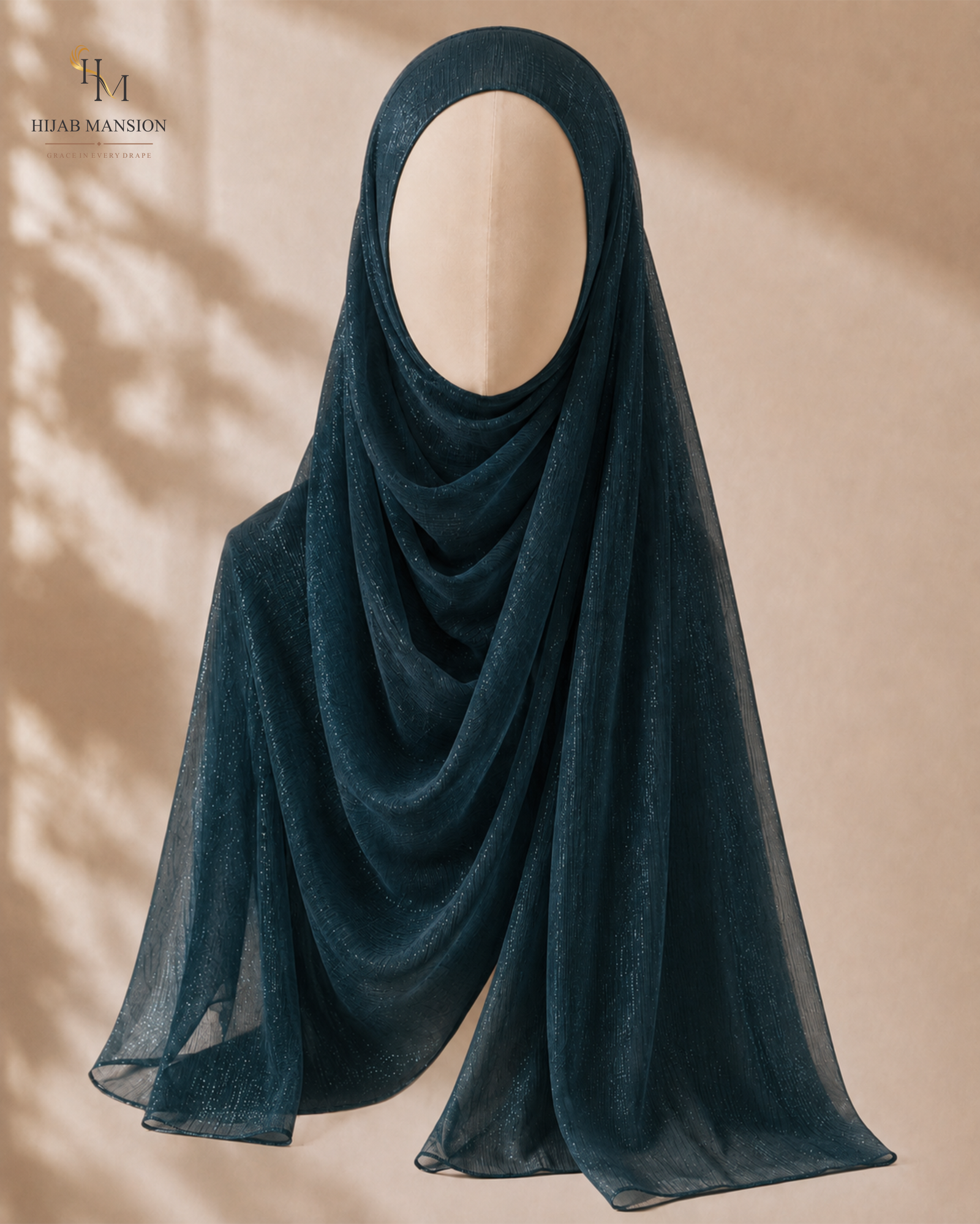 Deep Teal Chiffon Zari Hijab
