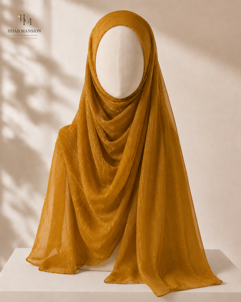 Golden Mustard Chiffon Zari Tilla Hijab