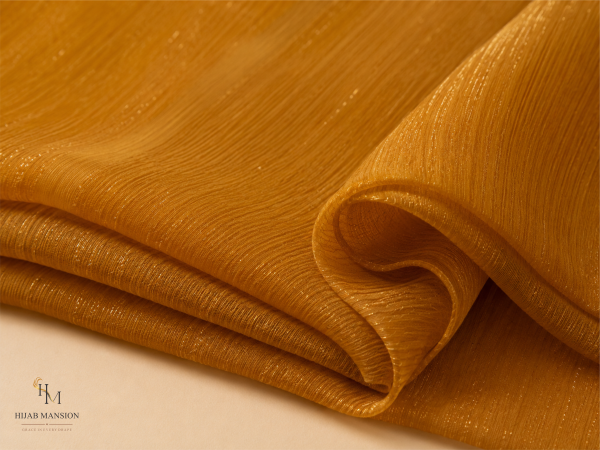 Chiffon I3 Golden Mustard Chiffon Zari Tilla Hijab