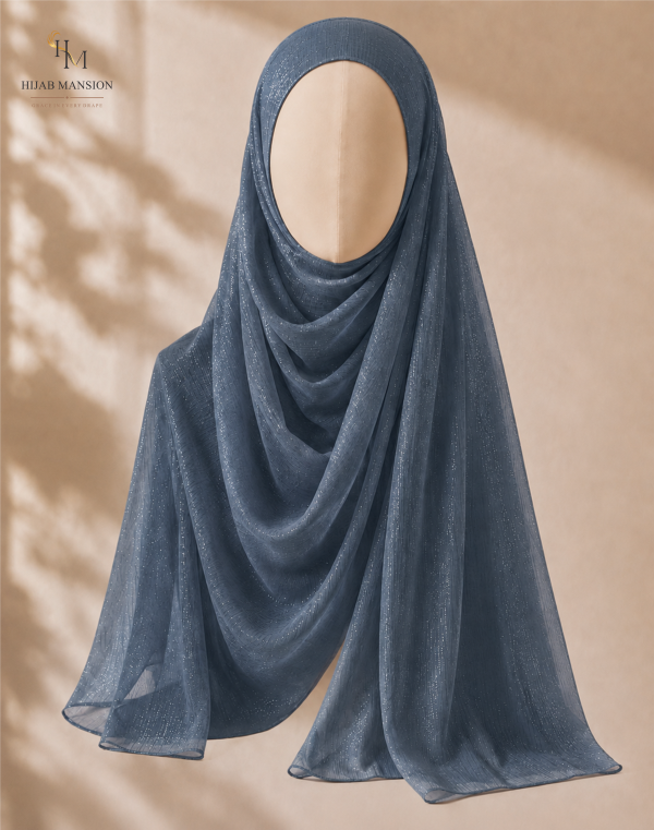 Chiffon J1 Slate Blue Chiffon Zari Hijab