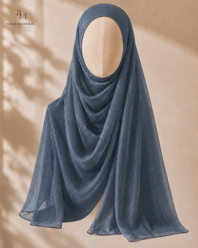 Slate Blue Chiffon Zari Hijab