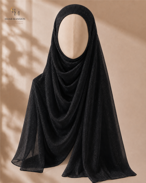 Chiffon K1 Midnight Black Shimmer Chiffon Hijab