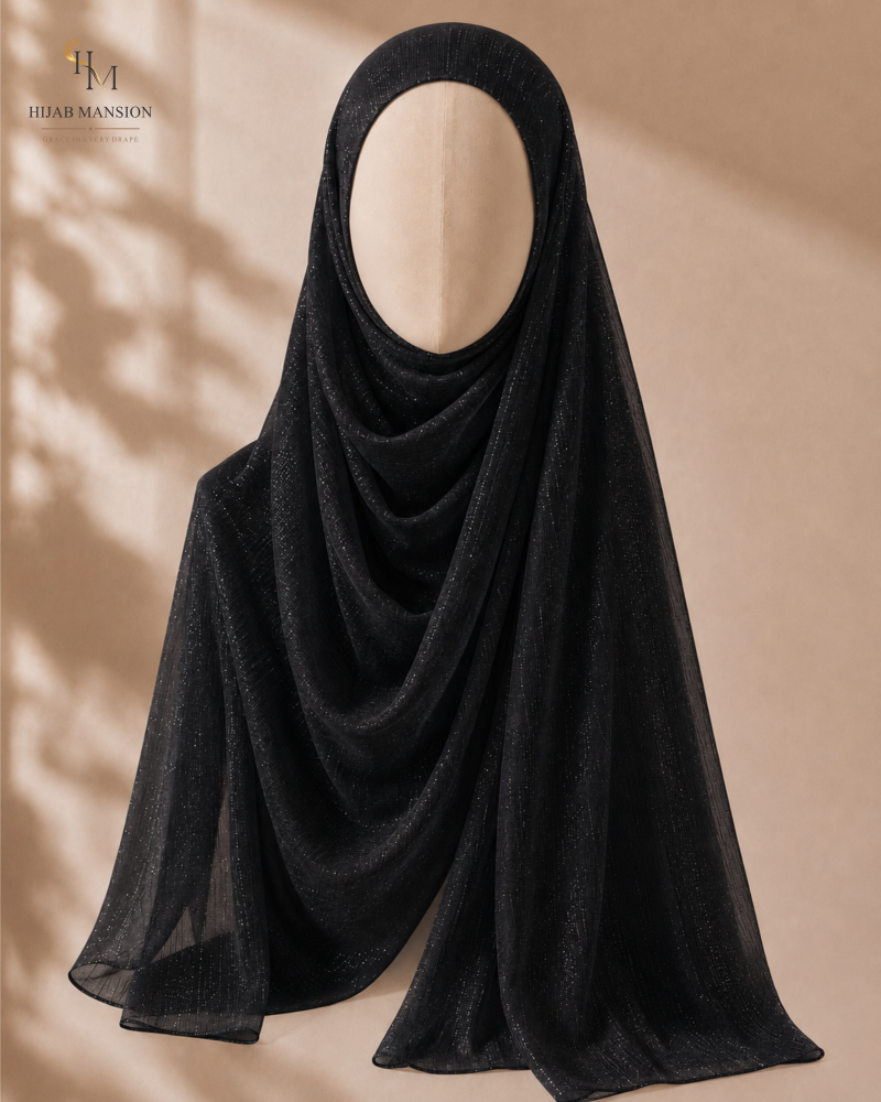 Chiffon K1 Midnight Black Shimmer Chiffon Hijab