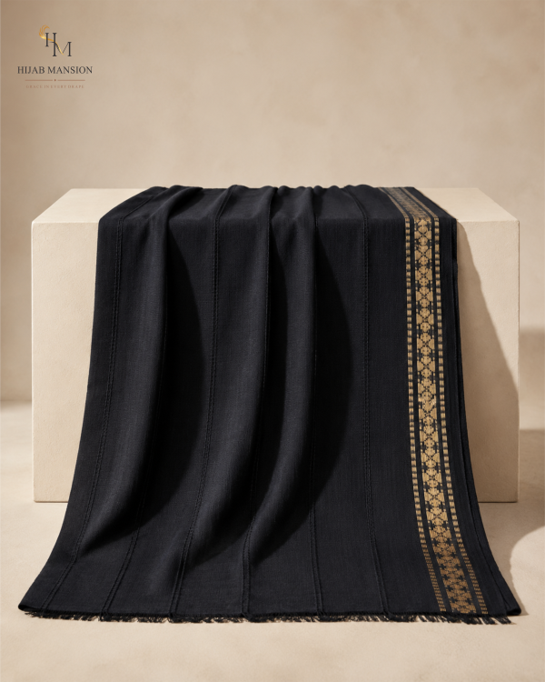 Lawn Gold Border 2 Black Lawn Tarkashi Chaddar with Golden Border