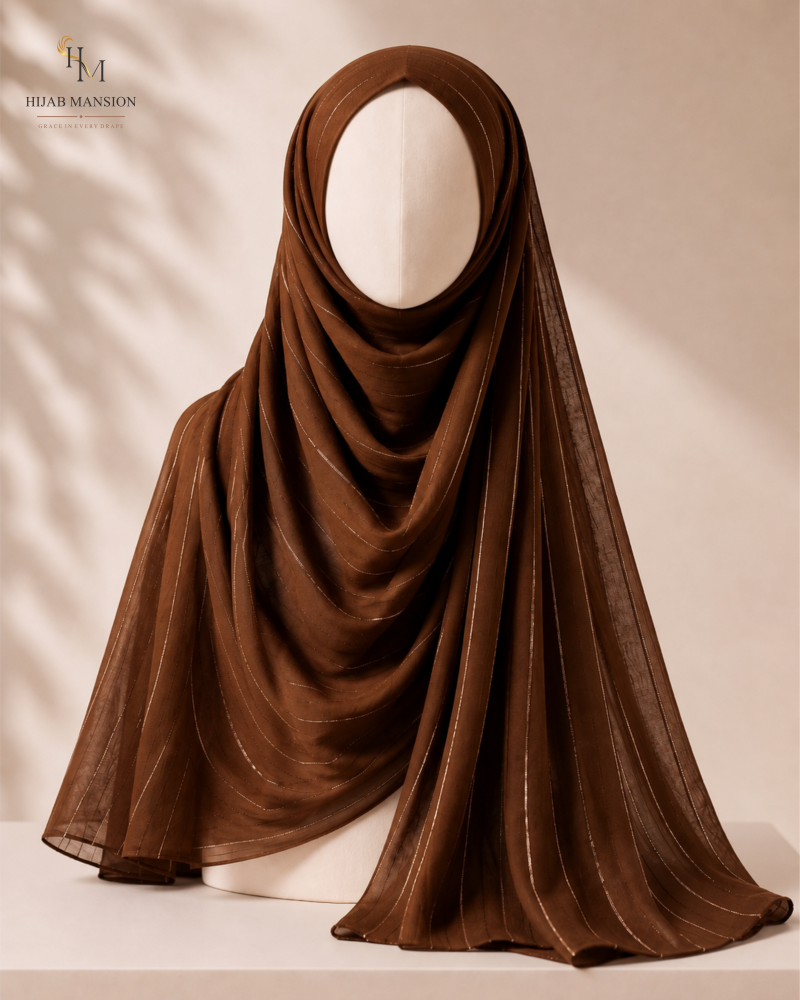 Lawn Zari A1 Elegant Earth Brown Zari Tilla Lawn Hijab