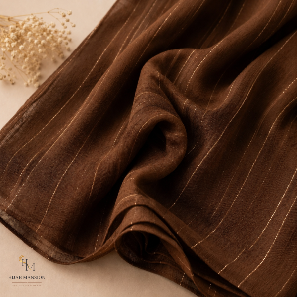 Lawn Zari A3 Elegant Earth Brown Zari Tilla Lawn Hijab