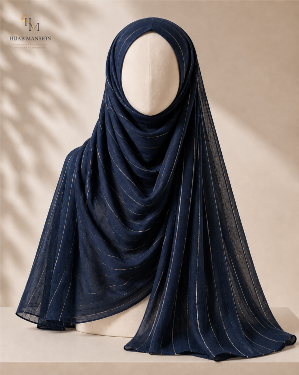 Lawn Zari C1 Midnight Navy Lawn Zari Tilla Hijab