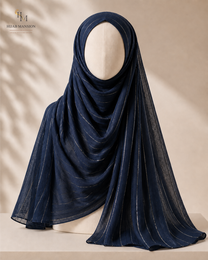 Lawn Zari C1 Midnight Navy Lawn Zari Tilla Hijab
