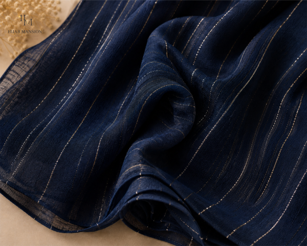 Lawn Zari C3 Midnight Navy Lawn Zari Tilla Hijab