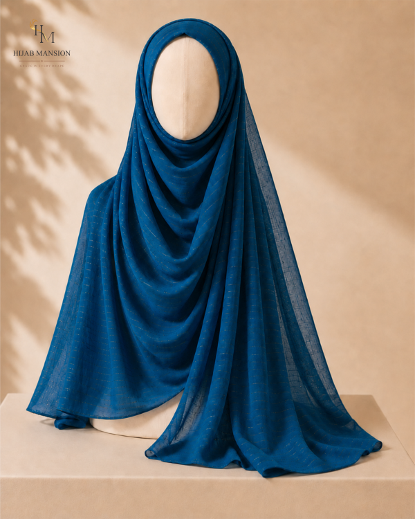 Royal Blue Lawn Zari Tilla Hijab