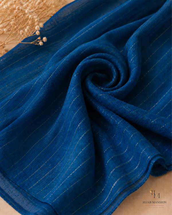 Royal Blue Lawn Zari Tilla Hijab