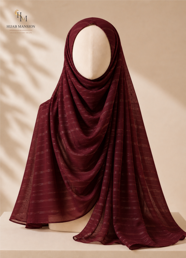 Rich Maroon Zari Tilla Lawn Hijab