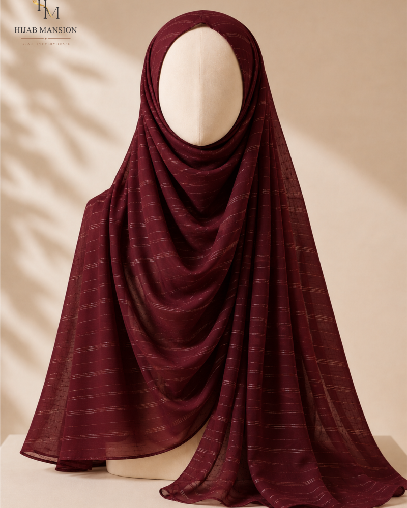 Lawn Zari G1 Rich Maroon Zari Tilla Lawn Hijab