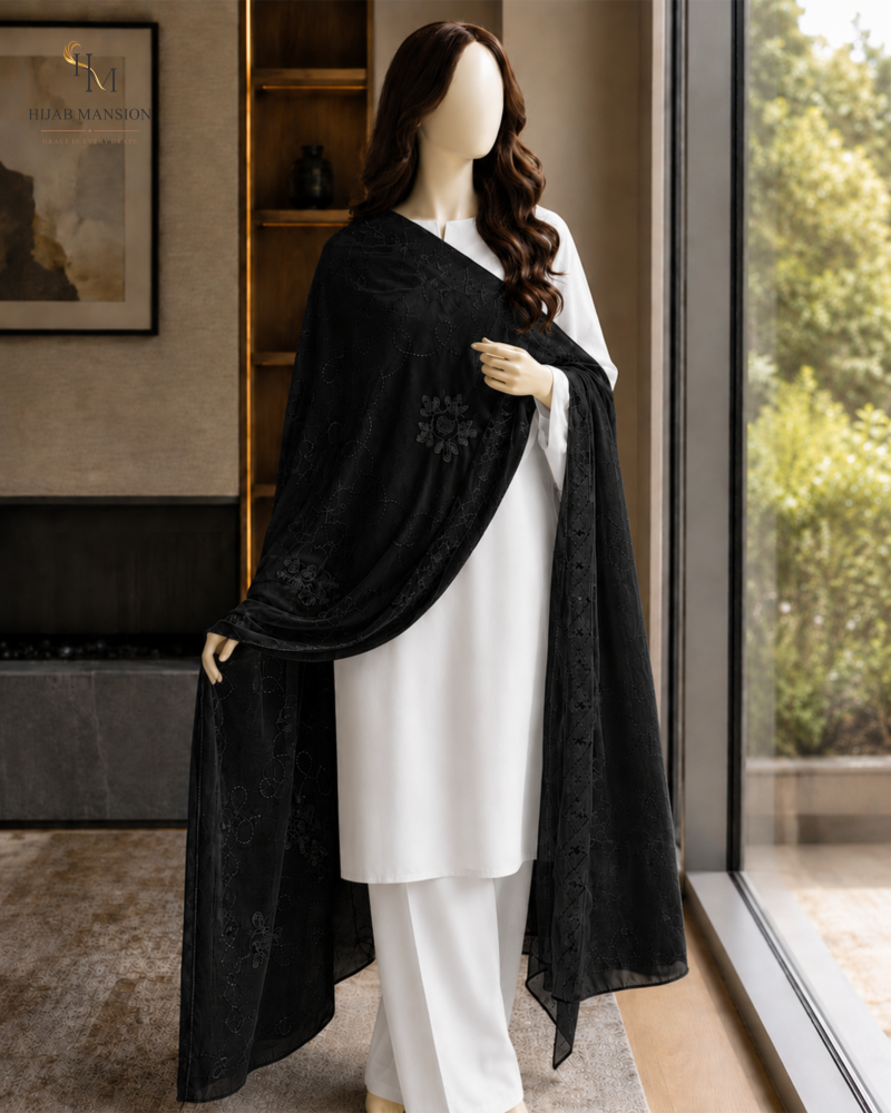 Lawn embroidary Bkack 1 Black Lawn Embroidery Chaddar