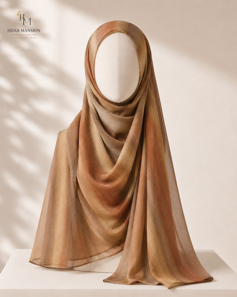 Golden Mocha Lawn Morocco Print Hijab