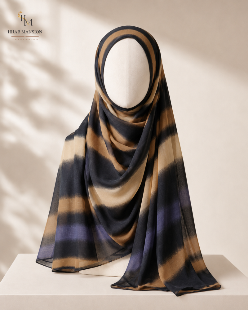 Midnight Navy Caramel Lawn Morocco Print Hijab