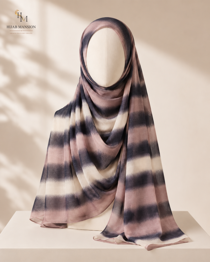 Morocco E1 Dusty Rose Charcoal Lawn Morocco Print Hijab
