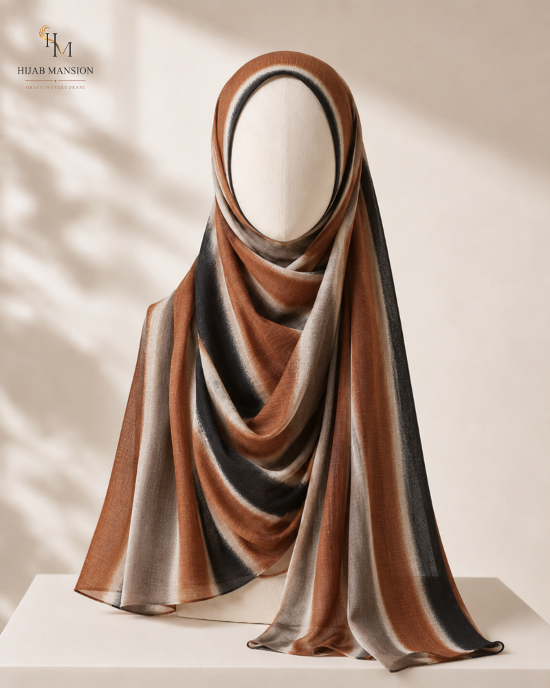 Rust Charcoal Lawn Morocco Print Hijab