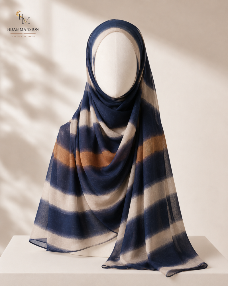 Navy Mocha Lawn Morocco Print Hijab