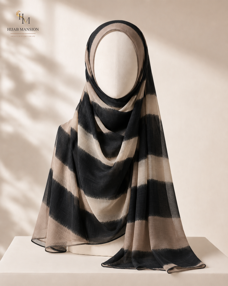 Monochrome Stripe Lawn Morocco Print Hijab
