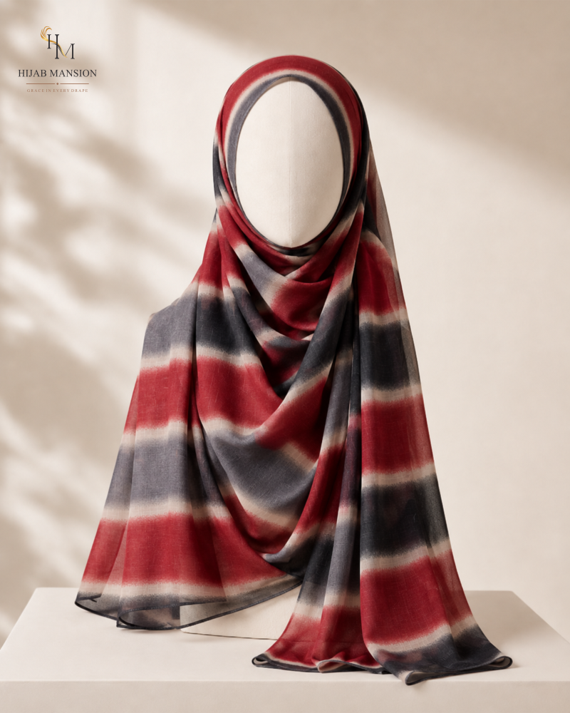 Crimson Charcoal Lawn Morocco Print Hijab