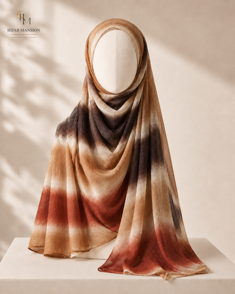 Morocco K1 Earthy Stripe Lawn Morocco Print Hijab