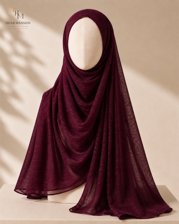 Deep Burgundy Chiffon Zari Hijab