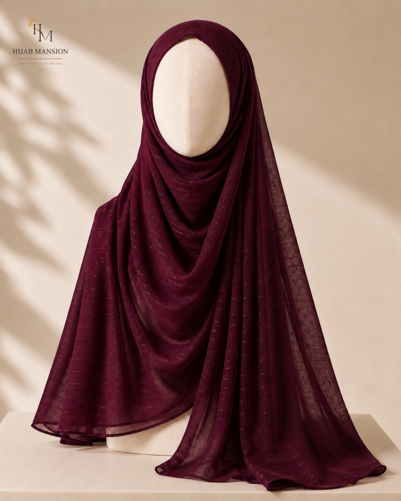 Deep Burgundy Chiffon Zari Hijab