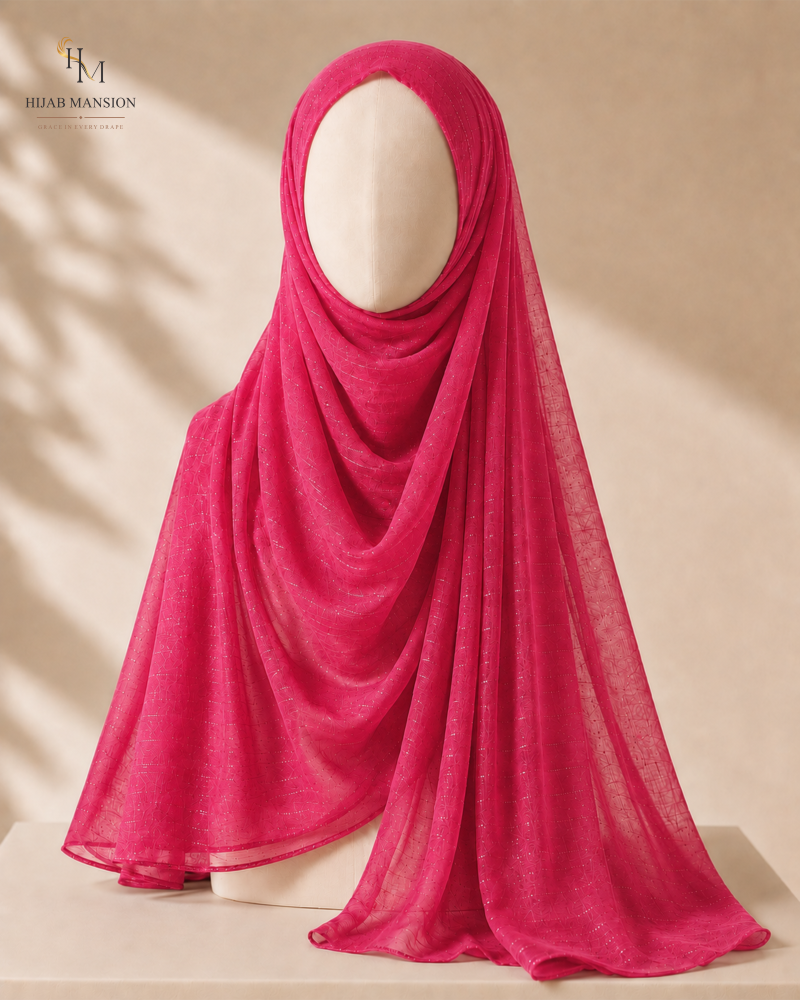 Vibrant Fuchsia Chiffon Zari Hijab